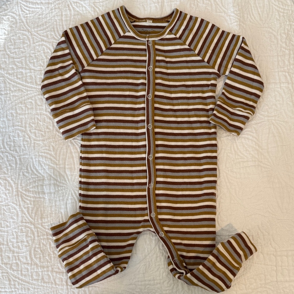 Rylee + Cru Brown and Cream Striped Footie